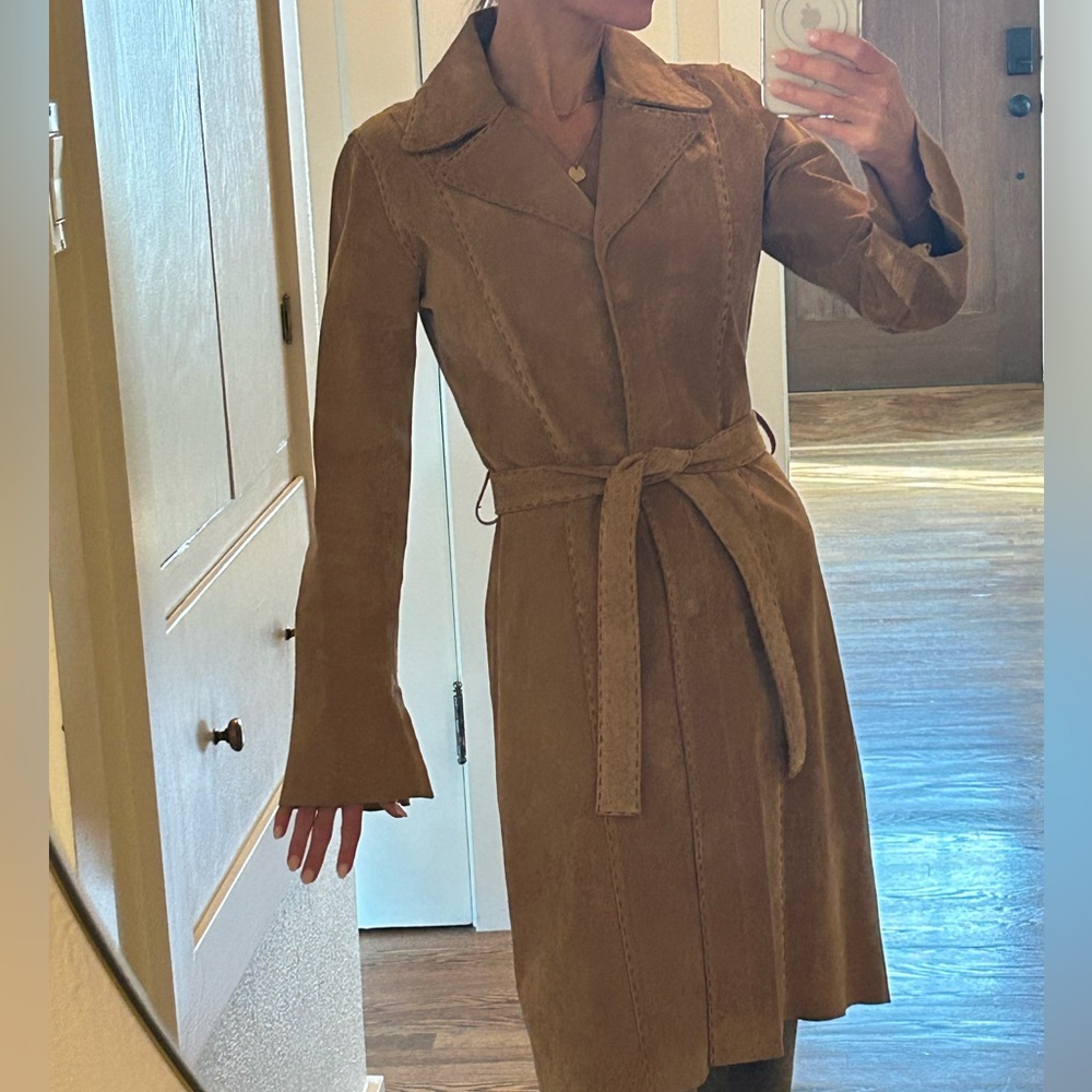 Arden B Brown Suede Belted Trench Coat